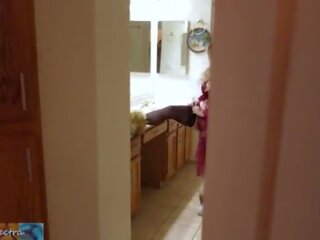 Stepmom sets up for bed while stepson watches and masturbates until he is caught and she lets him put it in