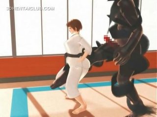 Хентай karate молодий жінка блювотні рухи на a масивний manhood в 3d