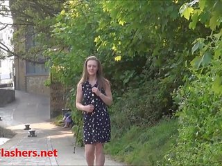 Erotic teen flasher Lauras amateur public nudity and voyeur exposure of small tits