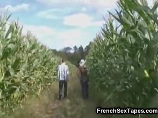 Passen blondine godin geneukt in een corn veld