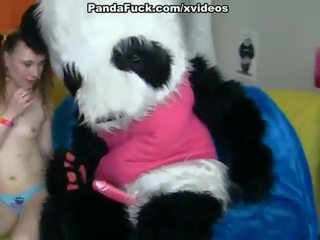 Teddy bear with a pink dildo fuck daughter