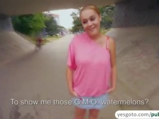 Busty and marvelous Paris gets paid for public nudity and adult movie in public
