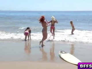 Hot to trot teens flirting with the pleasant life guard end up sucking his putz